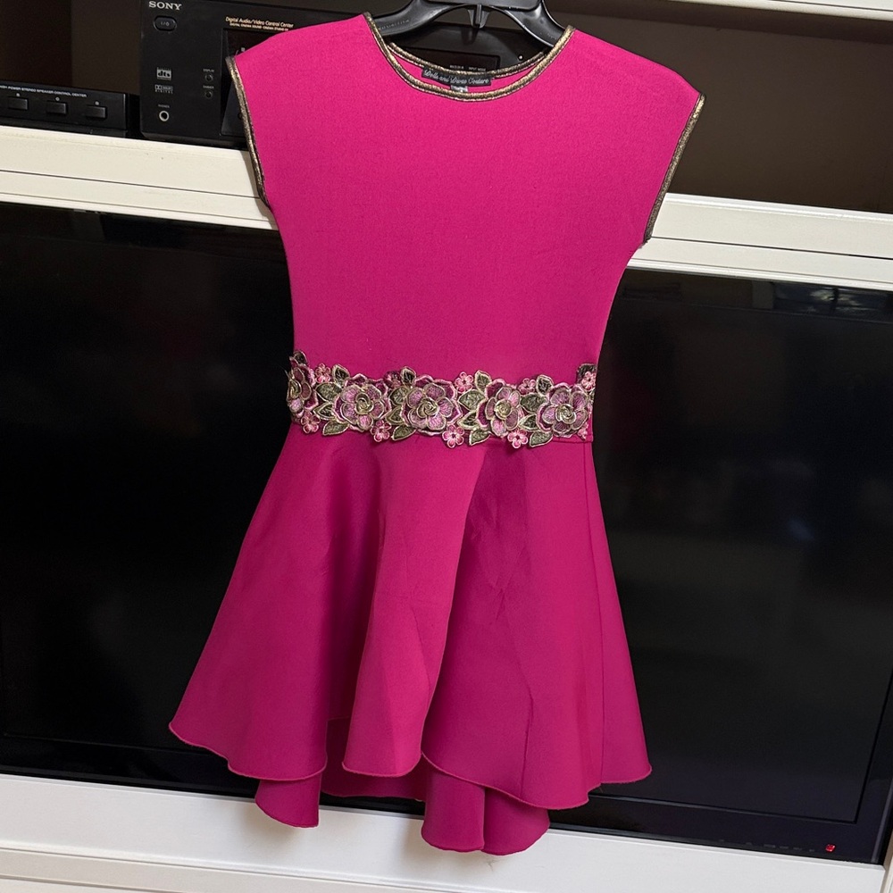 Charming Fuchsia Kids Dress with Floral Waistband